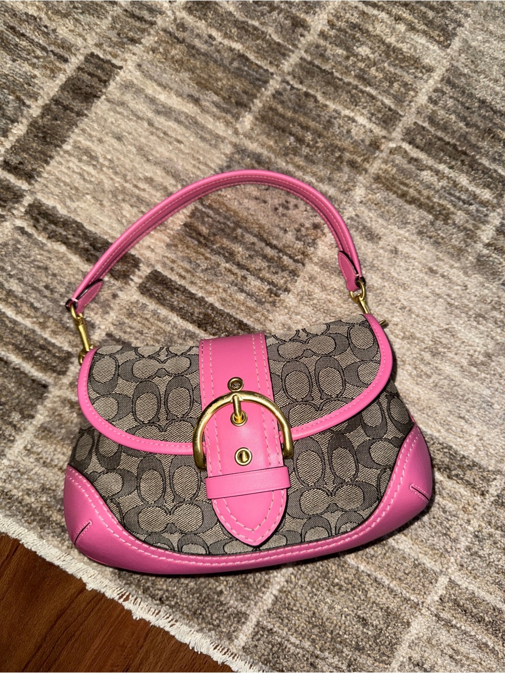 Coach Signature Canvas Soho Shoulder Bag in Pink Trim